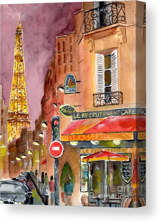 Painting Canvas Print featuring the painting Evening in Paris by Sheryl Heatherly Hawkins
