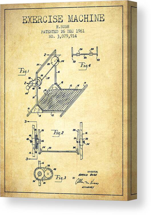 Exercise Canvas Print featuring the digital art Exercise Machine Patent from 1961 - Vintage by Aged Pixel