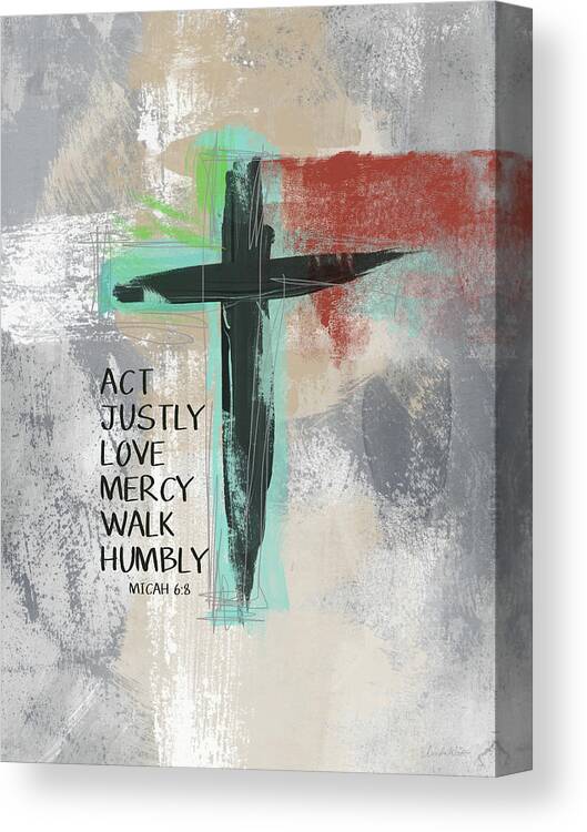Cross Canvas Print featuring the mixed media Expressionist Cross Love Mercy- Art by Linda Woods by Linda Woods