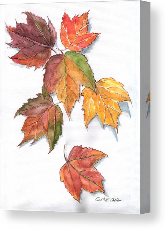 Leaves Canvas Print featuring the painting Falling Leaves by JoAnne Castelli-Castor