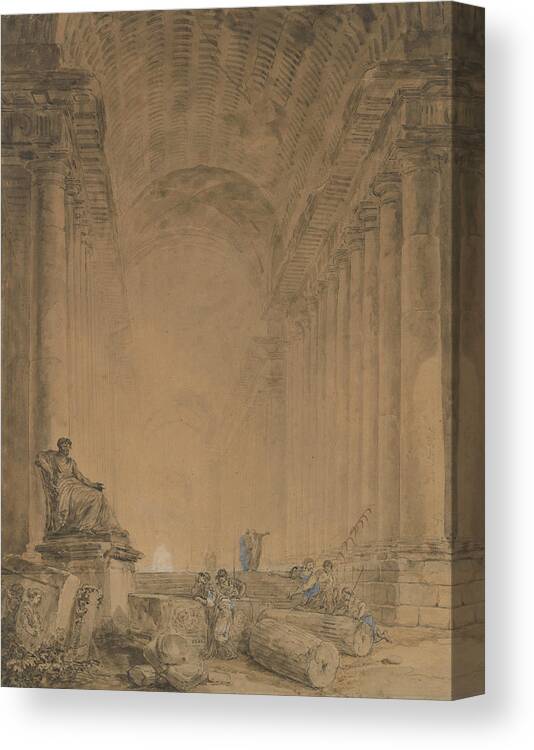 18th Century Art Canvas Print featuring the drawing Figures in a Colonnade by Hubert Robert