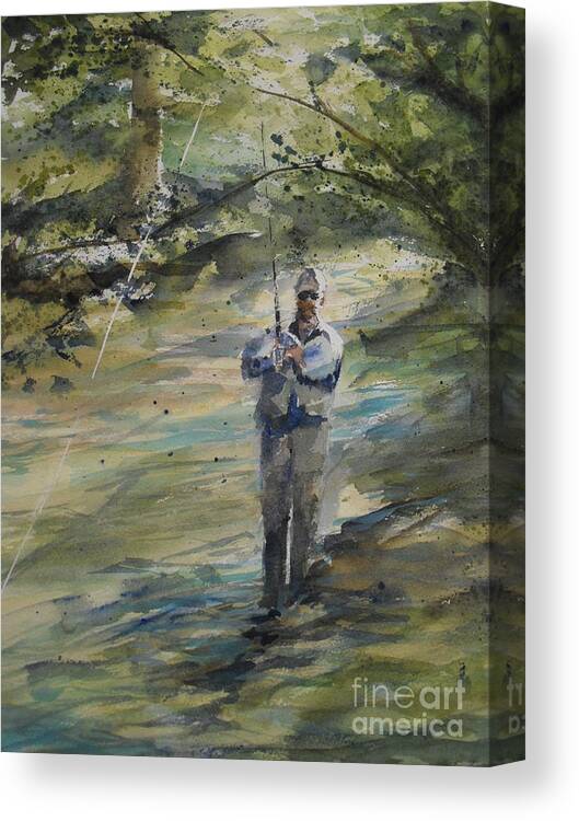 Landscape Canvas Print featuring the painting Fishing The Sturgeon by Sandra Strohschein