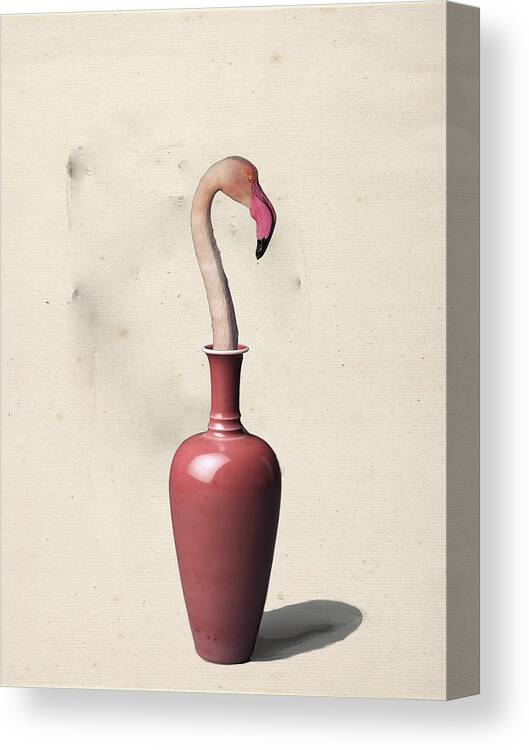 Flamingo In Vase Canvas Print featuring the digital art Flamingo in the vase by Keshava Shukla