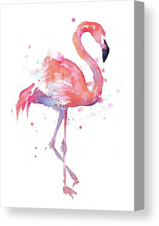 Flamingo Canvas Print featuring the painting Flamingo Watercolor Facing Right by Olga Shvartsur