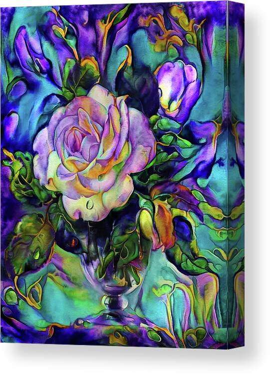 Floral Composition Canvas Print featuring the mixed media Floral composition with a white Rose by Lilia S