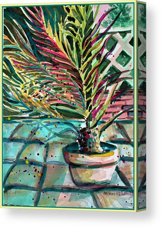 Palm Canvas Print featuring the painting Florescent Palm by Mindy Newman