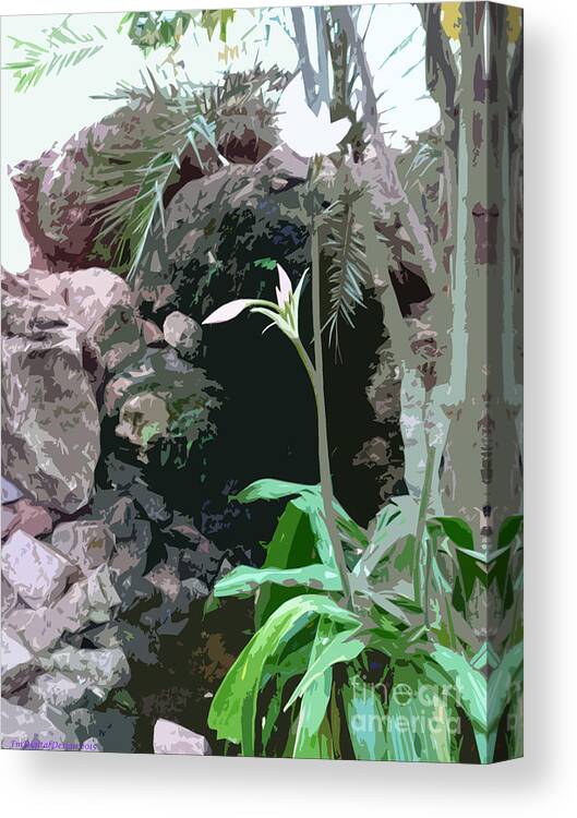 Digital Art Canvas Print featuring the digital art Flower, leaf and stone by Francesca Mackenney