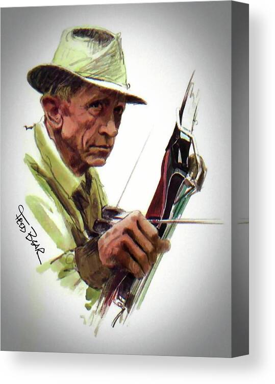 Fred Bear Canvas Print featuring the mixed media Fred Bear Archery Hunting Bow Arrow Sport Target by Movie Poster Prints