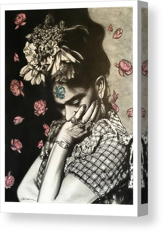 Frida Canvas Print featuring the drawing Frida by Gary Kroman