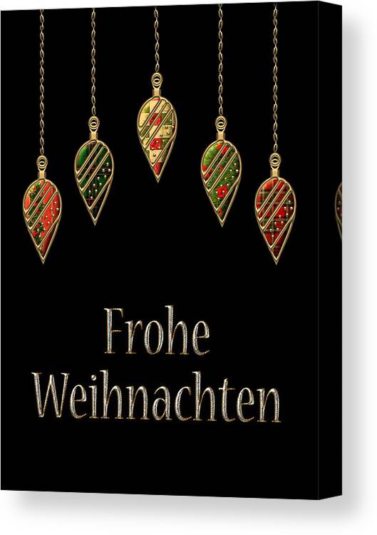 Red Canvas Print featuring the digital art Frohe Weihnachten German Merry Christmas by Movie Poster Prints