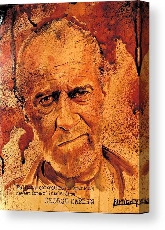 Ryan Almighty Canvas Print featuring the painting GEORGE CARLIN fresh blood by Ryan Almighty