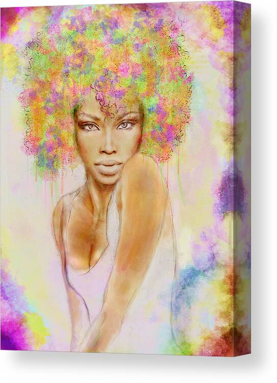 Girl Canvas Print featuring the painting Girl with new hair style by Lilia D