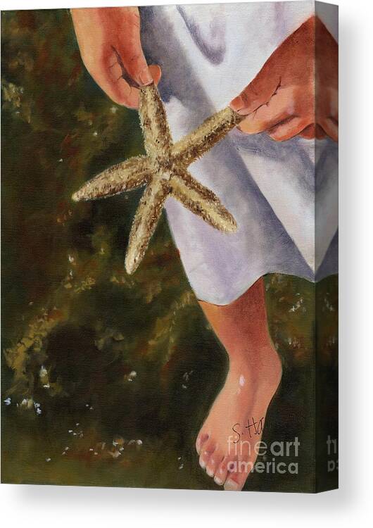 Painting Canvas Print featuring the painting Girl with Starfish by Sheryl Heatherly Hawkins