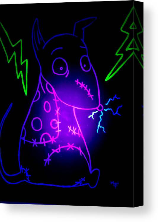 Glow Canvas Print featuring the painting Glow Frankenweenie Sparky by Marisela Mungia