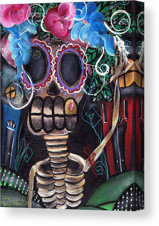 Day Of The Dead Canvas Print featuring the painting Going Out by Abril Andrade