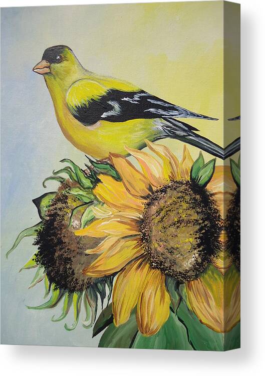 Bird Canvas Print featuring the painting Goldfinch by Leslie Manley