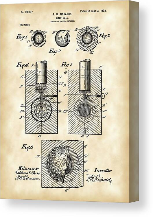 Patent Canvas Print featuring the digital art Golf Ball Patent 1902 - Vintage by Stephen Younts