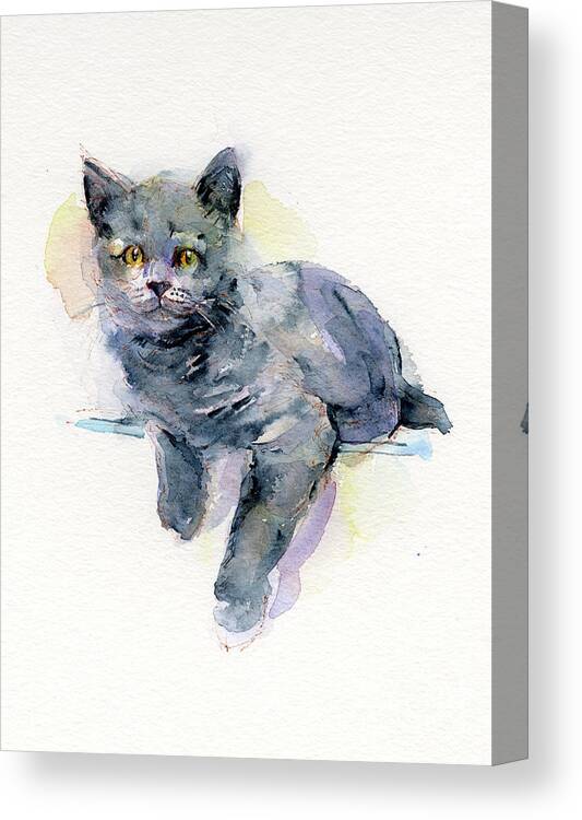 Gray Canvas Print featuring the painting Grey kitten by John Keeling