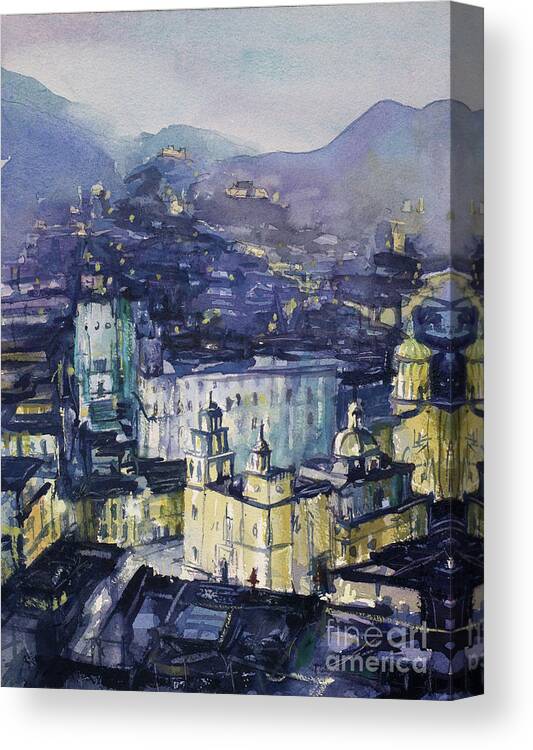  Canvas Print featuring the painting Guanajuato at Night by Ryan Fox