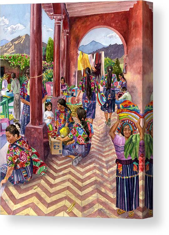 Marketplace Painting Canvas Print featuring the painting Guatemalan Marketplace by Anne Gifford