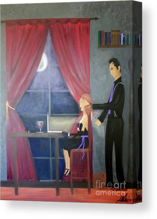 Couples Canvas Print featuring the painting Guess Who? by Artist Linda Marie