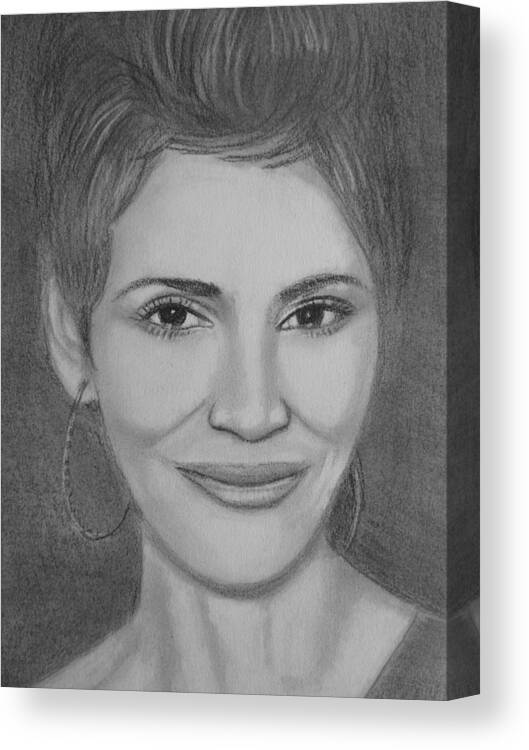 Halle Berry Canvas Print featuring the drawing Halle Berry by Paul Blackmore