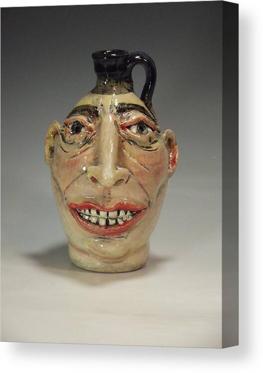 Face Jug Polychrome Canvas Print featuring the ceramic art Handsome in His Way by Stephen Hawks