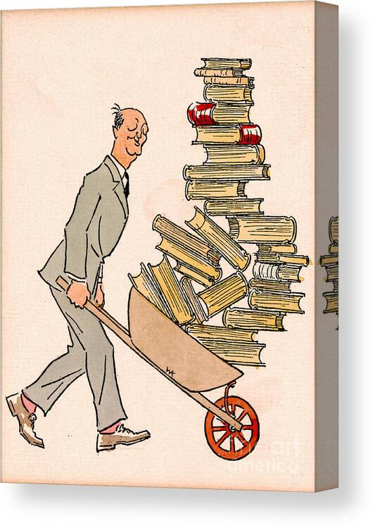 Happy Bibliophile 1930 Canvas Print featuring the drawing Happy Bibliophile 1930 by Padre Art
