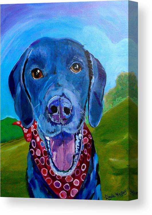 Pet Portrait Canvas Print featuring the painting Happy Lab by Linda Kegley