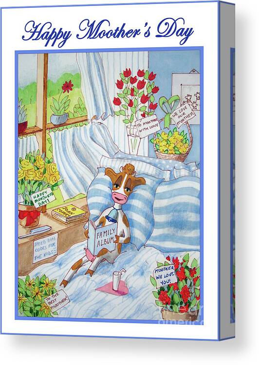 Ruthie-moo Canvas Print featuring the drawing Happy Moother's Day by Joan Coffey