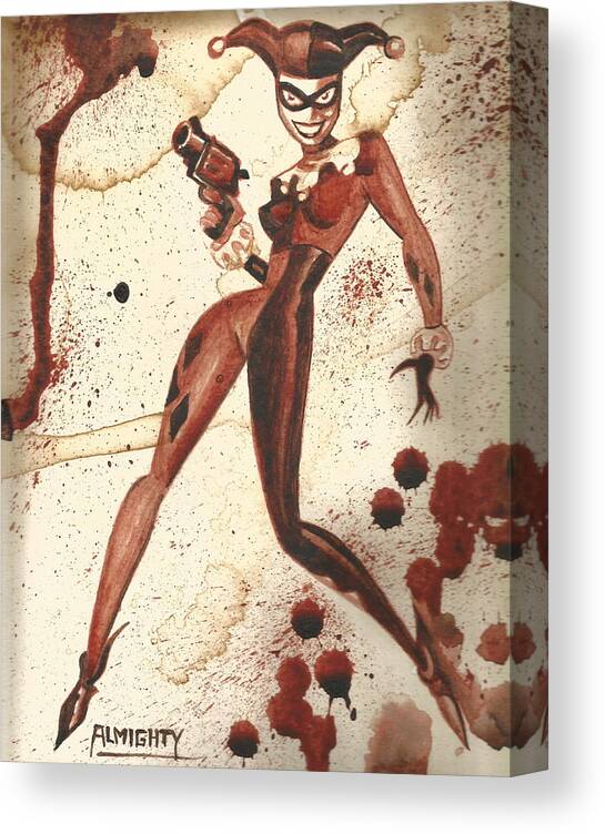 Ryan Almighty Canvas Print featuring the painting HARLEY QUINN - dry blood by Ryan Almighty