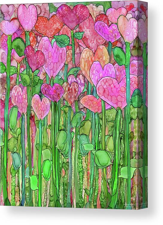 Carol Cavalaris Canvas Print featuring the mixed media Heart Bloomies 1 - Pink and Red by Carol Cavalaris
