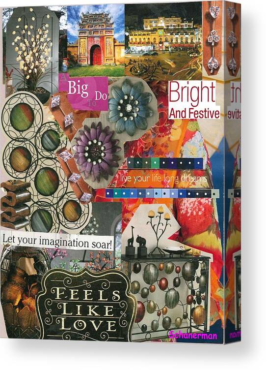 Collage Art Canvas Print featuring the mixed media Here There and Everywhere by Susan Schanerman