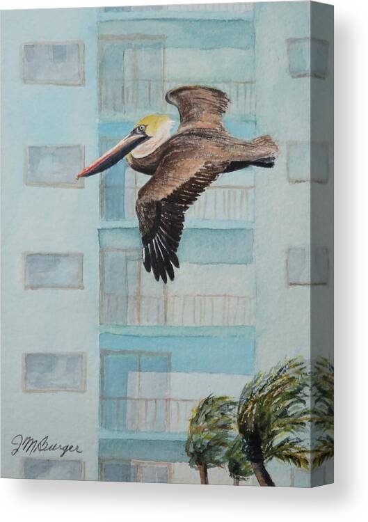 Pelican Canvas Print featuring the painting High Rise Pelican by Joseph Burger
