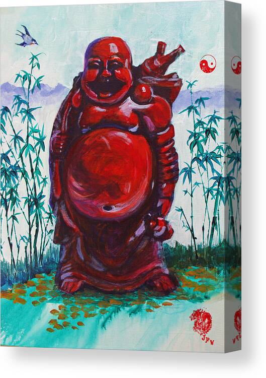 Hotai Canvas Print featuring the painting Hotai the laughing Buddha by Judy Fischer Walton