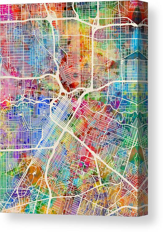 Street Map Canvas Print featuring the digital art Houston Texas City Street Map by Michael Tompsett