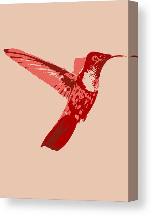 Red Canvas Print featuring the digital art humming bird Contours by Keshava Shukla