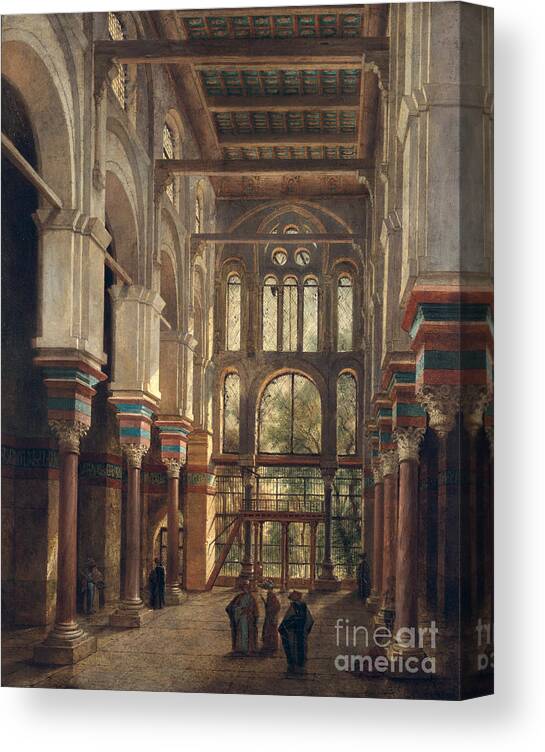 Interior Canvas Print featuring the painting Interior of the Mosque of El Mooristan in Cairo by Adrien Dauzats