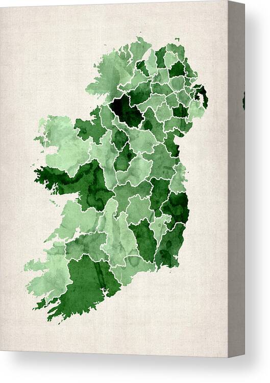 Ireland Map Canvas Print featuring the digital art Ireland Watercolor Map by Michael Tompsett