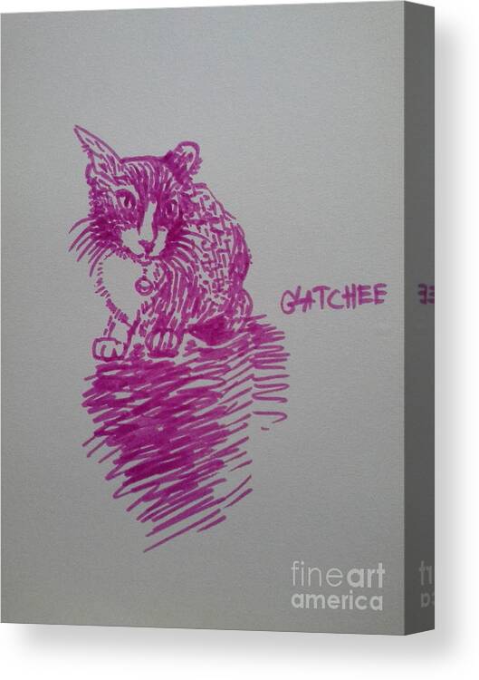 Cat Canvas Print featuring the drawing It has a cat named GATchee by Sukalya Chearanantana