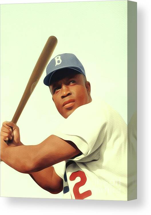 Jackie Canvas Print featuring the painting Jackie Robinson, Baseball Legend by Esoterica Art Agency