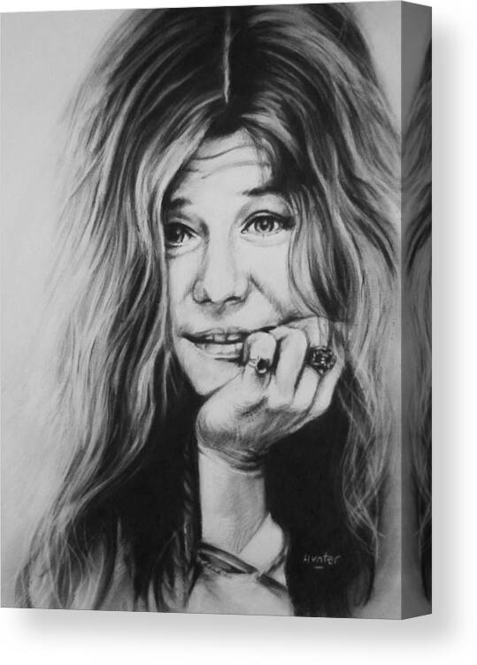 Janis Joplin Drawing Painting Charcoal Canvas Print featuring the drawing Janis Joplin by Steve Hunter