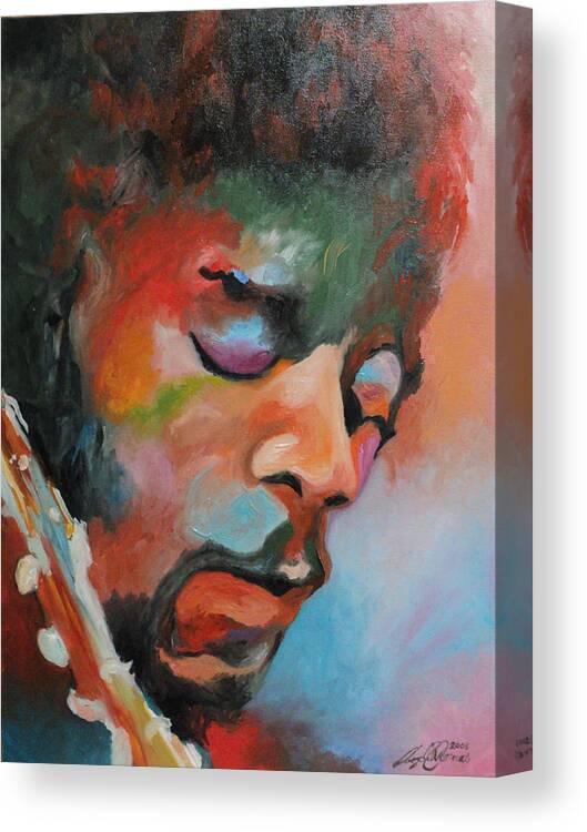 Portrait Canvas Print featuring the painting Jimi Hendrix at Monterrey by Angelo Thomas