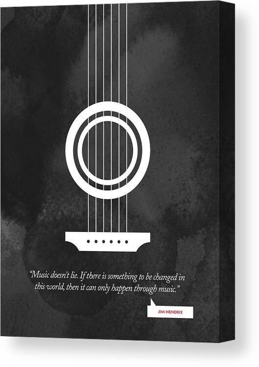Jimi Hendrix Canvas Print featuring the digital art Jimi Hendrix Quote - Music doesnt lie .... by Aged Pixel