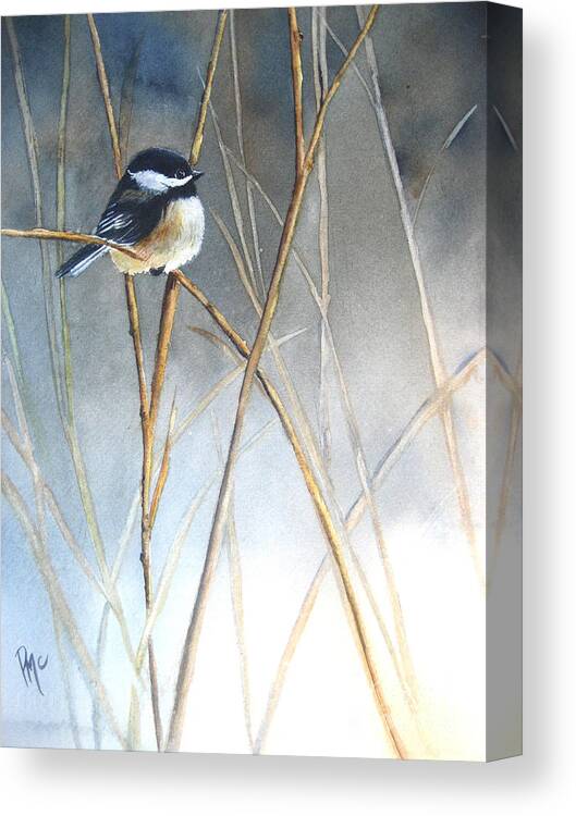 Chickadee Canvas Print featuring the painting Just Thinking by Patricia Pushaw