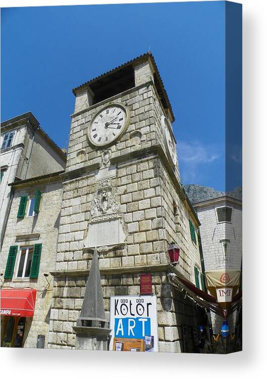 Kotor Canvas Print featuring the photograph Kotor Clock Tower by Elizabeth Fontaine-Barr