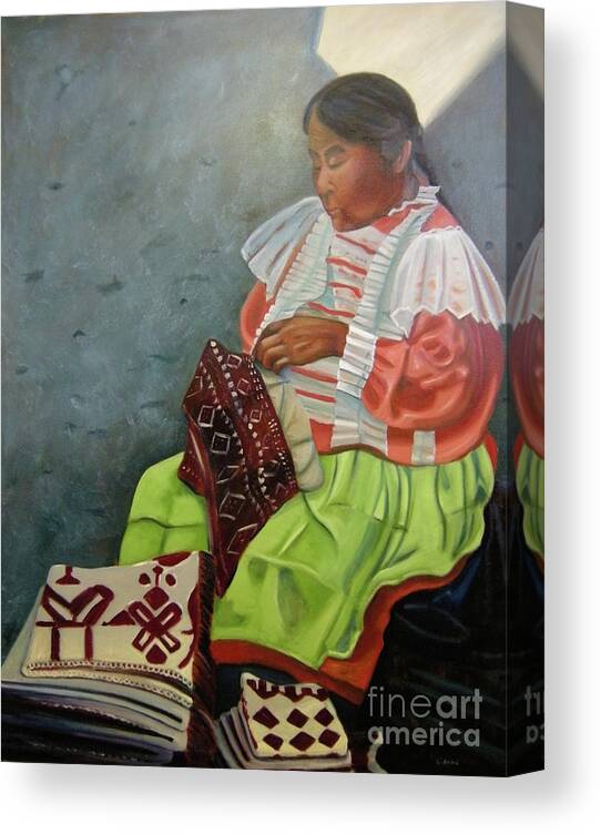 Peasant Canvas Print featuring the painting La Costurera by Lilibeth Andre
