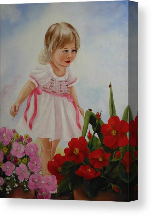 Child Canvas Print featuring the painting Lady Bug Lady Bug by Joni McPherson