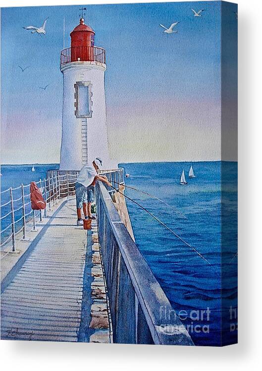 Watercolor Canvas Print featuring the painting Le Port - 14h - Sables d' Olonne - France by Francoise Chauray