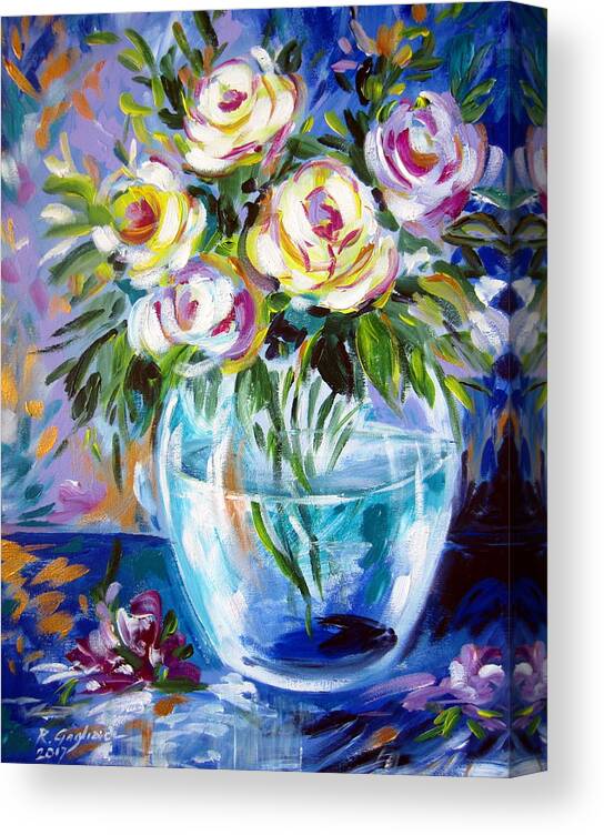 Flowers.roses Canvas Print featuring the painting Le Rose Bianche by Roberto Gagliardi